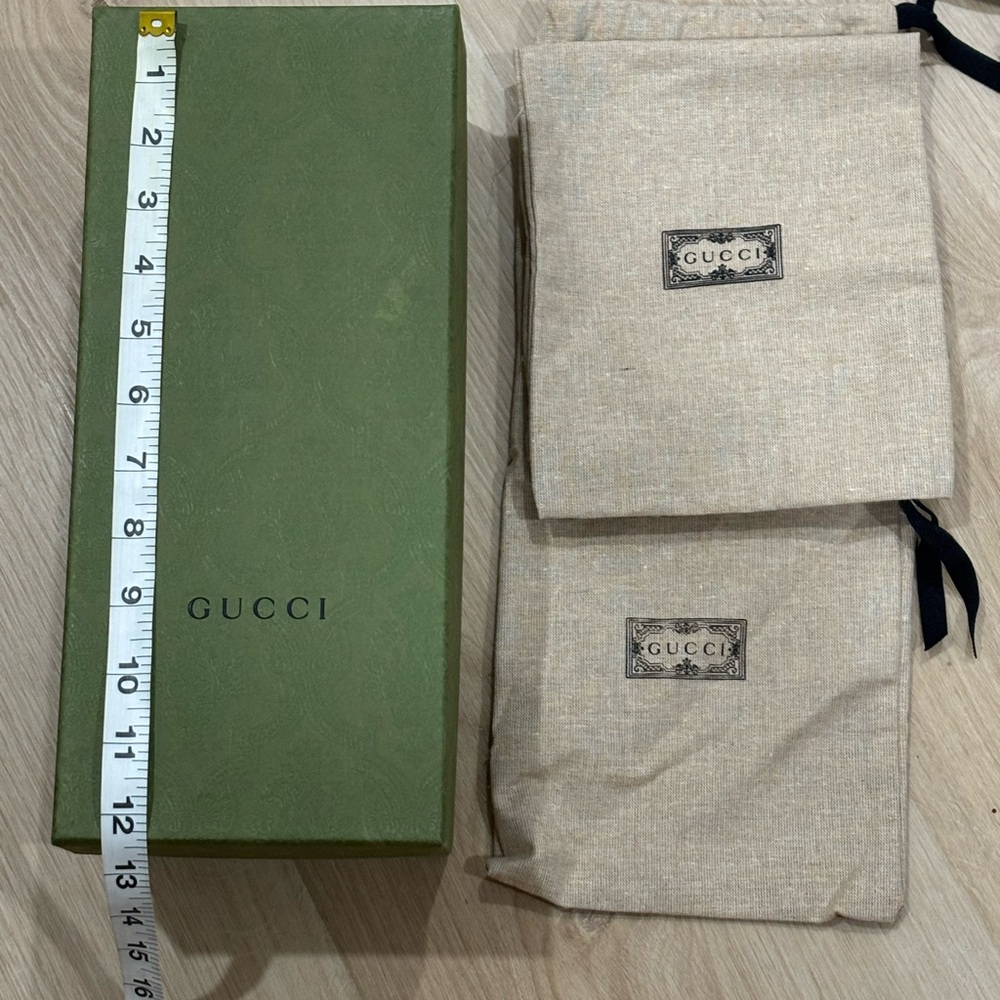 Gucci Olive Green Box with Beige Dust Bags